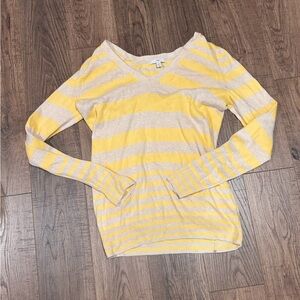 GAP Yellow and Cream Striped V-Neck Top